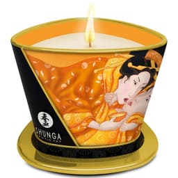 Shunga Massagekerze Mango, Holzdocht im Detail