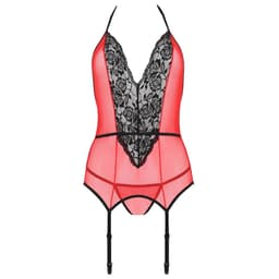 Passion Peonia Tanga in Rot aus Tüll und Spitze, Vorderansicht im Detail
