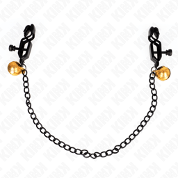 Kink Nippelklemmen mit flacher Kette und silberfarbenem Glöckchen, Gesamtansicht