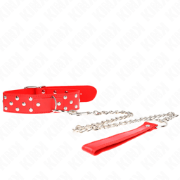 Kink Nietenhalsband mit Ring und Leine in Rot, Ring für die Leine in Nahaufnahme