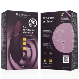 Womanizer Next Klitorisstimulator mit 3D Pleasure Air in Dunkellila, Verpackung mit Produktabbildung und Markenlogo