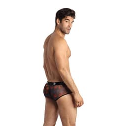 Anais Men Chill Slip mit buntem Palmenprint auf Tüll, Rückansicht mit Blick auf die Passform