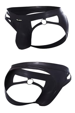 Cut4Men Wetlook-Jockstrap in Schwarz, Detailaufnahme des freien Rückens im Jockstrap-Schnitt