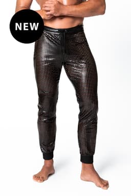 Noir Handmade Men Chaos Hose, Nahaufnahme des Wetlook-Materials