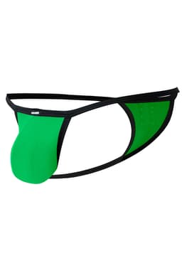 Cut4Men Mini Tanga Kini in Türkis, Detailansicht des gummierten Logos am Bund