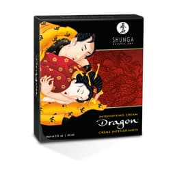 Shunga Dragon Creme, Verpackung mit Produktinformationen und Anwendungshinweisen