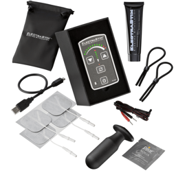ElectraStim Flick EM60-M Elektrosex-Multipack mit Stimulator und Zubehör, Gesamtansicht