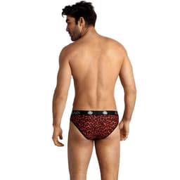 Anais Men Tribal Herrenslip in Rot mit Animal-Print, Rückansicht mit Blick auf den Sitz