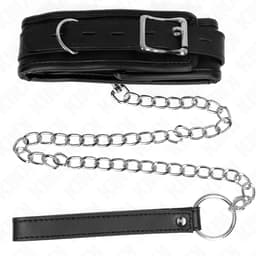 Kink Basismodell 1 Halsband mit Leine von der Seite, Metallbeschläge in Nahaufnahme