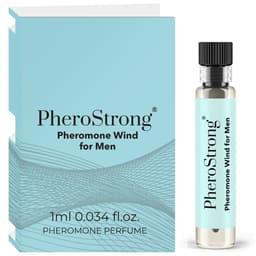 PheroStrong Wind for Men Parfum in der 1-ml-Probiergröße im Größenvergleich