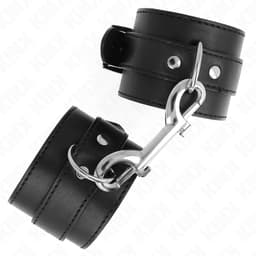 Kink Handgelenkfesseln in Schwarz im Größenvergleich, verstellbar 17–28 cm