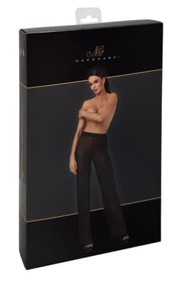 Noir Handmade F374 Onyx Sheer Palazzo Hose in Schwarz, Detailansicht der Nähte und Verarbeitung