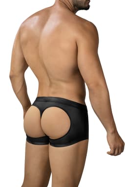 Cut4Men Split Exposure Trunk Boxershorts in Schwarz, Ansicht von der Seite mit Detail auf Material und Logo