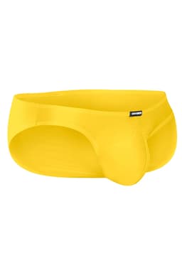 Cut4Men Micro-Slip aus Mikrofaser in Gelb, Detailansicht des gummierten Logos
