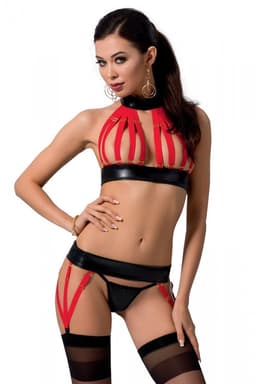 Passion Aziza Dessous-Set in Schwarz/Rot, Gesamtansicht vorne