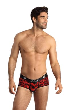 Anais Men Savage Kurzslip in Rot mit ausdrucksstarkem Animal-Print, Gesamtansicht vorne