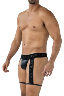 Cut4Men Strumpfhalter, Nahaufnahme des gummierten Logos
