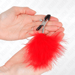 Kink Nippelklemmen mit Feder in Rot im Größenvergleich, 7 cm lang