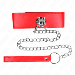 KINK Halsband mit breitem roten Band, Nahaufnahme des Verschlusses und der Metalldetails