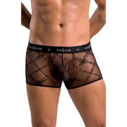 Passion 032 James Boxershorts in Schwarz, Nahaufnahme des Stoffs und der Verarbeitung