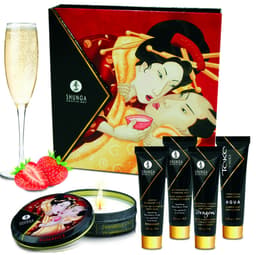 Verpackung des Shunga Secret Geisha Erdbeere & Cava Kits in Studioqualität fotografiert