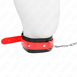 Kink Halsband mit rotem Riemen und Leine, Schnallenverschluss und Verstellbereich im Detail