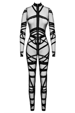 Noir Handmade F357 Bondesque Catsuit in Schwarz, weitere Nahaufnahme des Materials