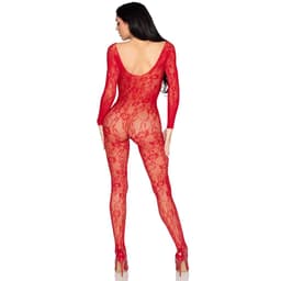 Leg Avenue Bodystocking in Rot von hinten, Rückenverlauf und Beinpartie