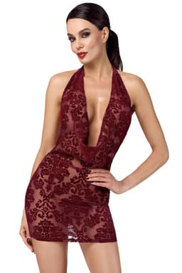Noir Handmade Kink Royal Minikleid in Burgund, komplette Gesamtansicht von vorne