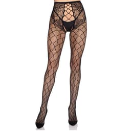 Leg Avenue Netzstrumpfhose, hoher Bund mit Spitzenbesatz im Detail