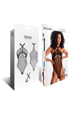 Demoniq LadyX Jimena – Body aus Netzstoff und Spitze, Detailansicht des Materialmixes