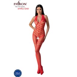 Passion BS100 Bodystocking aus elastischem Mesh in Rot, Gewebestruktur in Nahaufnahme