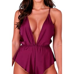 Passion Sensie Satin-Body von vorn, V-Ausschnitt und elastischer Bund im Detail