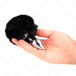 Kink Edelstahl-Analplug mit schwarzem Kaninchenschweif in der Gesamtansicht