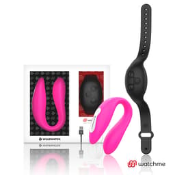 Wearwatch WatchMe Vibrator in Fuchsia und Schwarz (Azabache), Gesamtansicht mit Fernbedienung