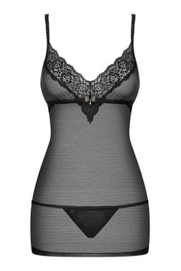 Obsessive 852-CHE-1 Chemise in Schwarz, Gesamtansicht, Studioaufnahme in neutralem Hintergrund