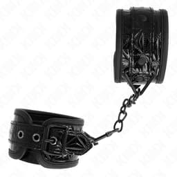 Kink Handgelenkfesseln in Schwarz im Größenvergleich, verstellbar 17–26 cm