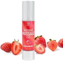 Secretplay Erdbeer-Massageöl, Verpackung mit Produktinformationen