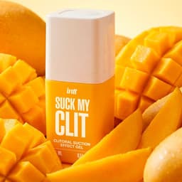Intt Suck My Clit Gel Tropische Mango, seitliche Ansicht der Flasche