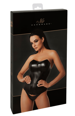 Noir Handmade Corsagen-Top in Schwarz, Nahaufnahme der Material- und Nahtverarbeitung