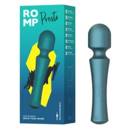 Romp Presto Klitorisvibrator in Grün, Bedientaste am Korpus in der Detailaufnahme