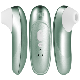 Womanizer Pro Vibrant Salbeigrün von der Seite mit Blick auf den Stimulationskopf