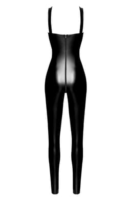 Noir Handmade F362 Wetlook Overall in Schwarz, Detailansicht der Nähte und Verarbeitung