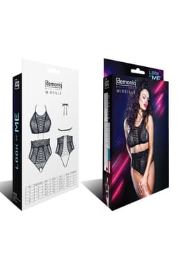 Demoniq Mireille Dessous-Set in schwarz, Detailansicht der Träger und Nähte