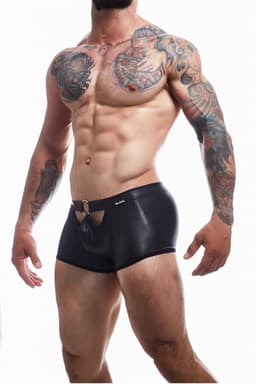 Cut4Men Wetlook-Boxershorts in Schwarz, komplette Gesamtansicht von vorne fotografiert