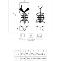 Livco Corsetti Laura Korsett mit String in Schwarz und Beige, Verpackung des Herstellers mit Produktabbildung