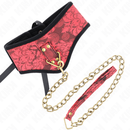 Kink Scandal Halsband mit Spitzenriemen von der Seite, Metallbeschläge in Nahaufnahme