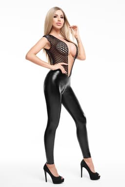 7Heaven Catsuit, Nahaufnahme der Netz- und Wetlook-Materialkombination