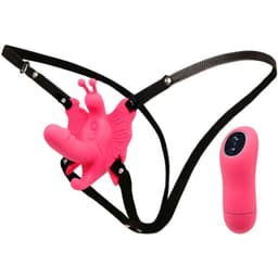Baile Butterfly Harness von der Seite mit Minidildo im Detail