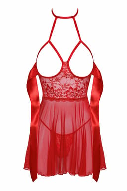 Kissable Negligee in Rot, Detailaufnahme des Hakenverschlusses am Neckholder